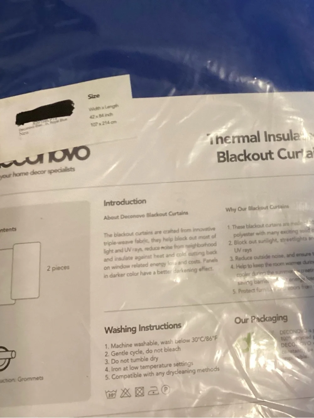 Deconovo Thermal Insulated Blackout Curtain - Blue